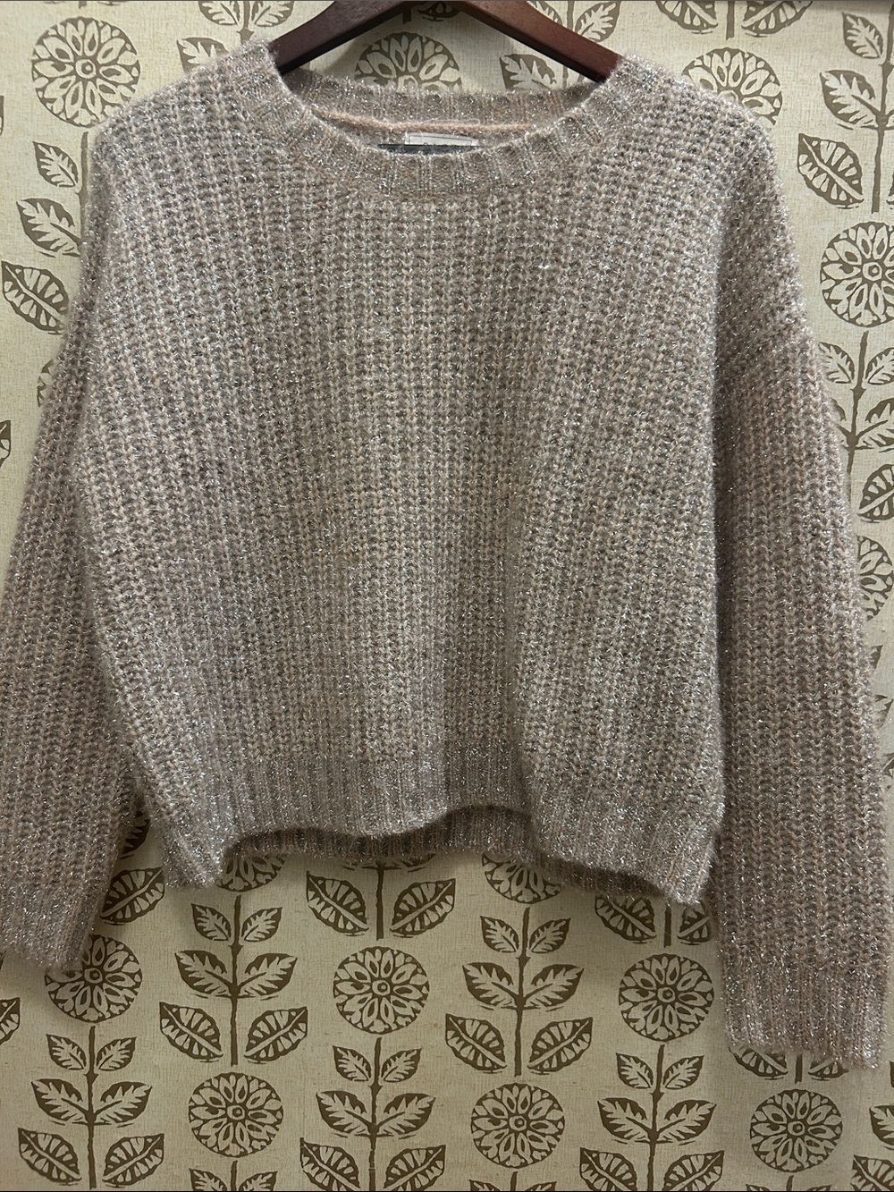 Shimmery Pinkish/Light Lavender Cropped Crewneck Sweater